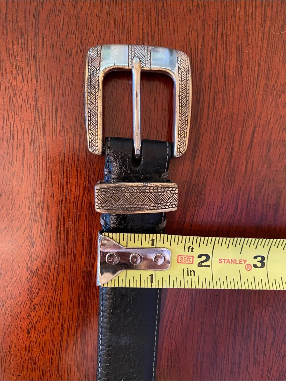 Johnston & Murphy Leather Belt with Decorative Etched Metal Buckle, Keeper & Tip